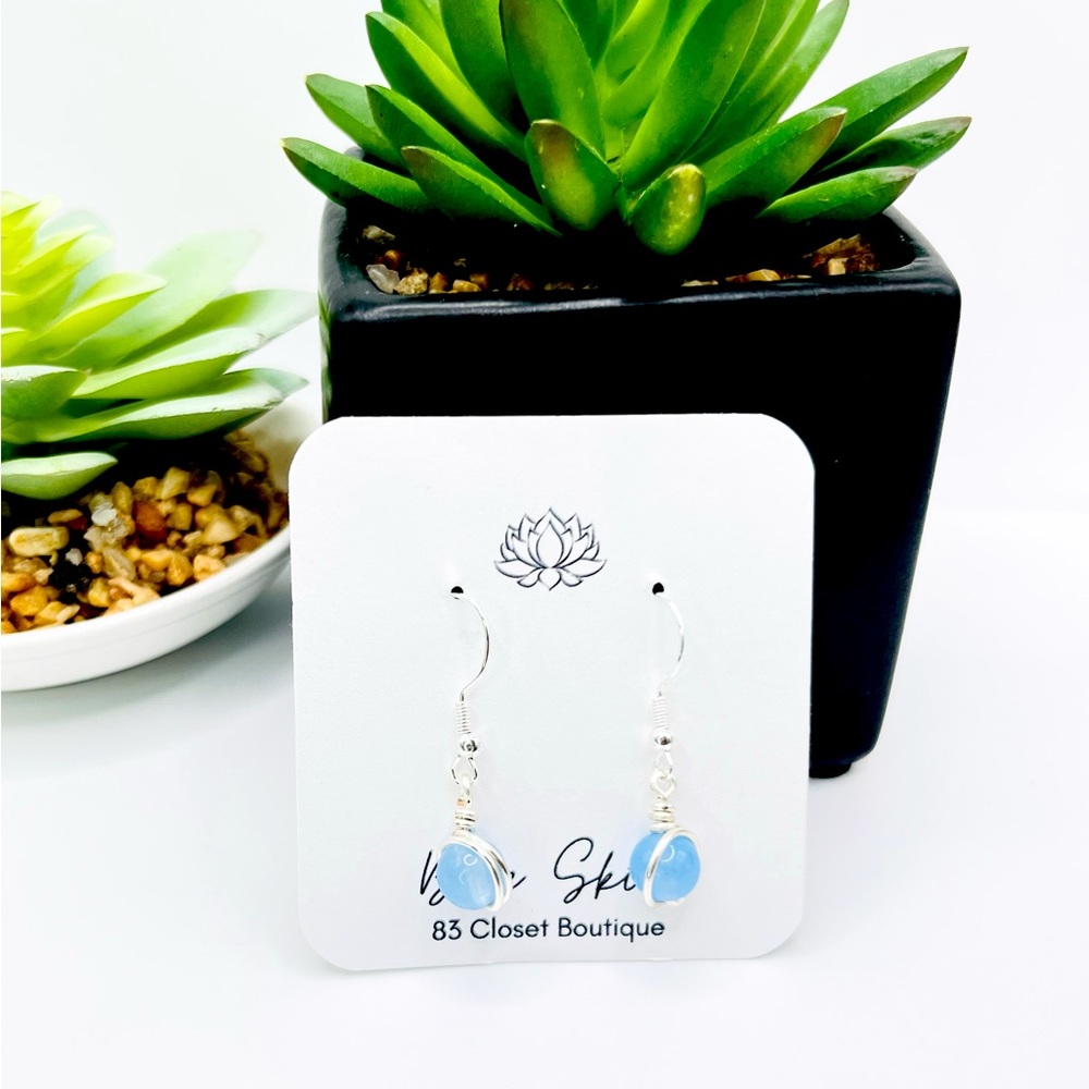Light Blue Jade Wire Wrapped Earrings
